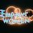 A neon sign with the words 'Empower Women' in bright blue letters against a dark background. The lettering is surrounded by an artistic design of neon orange loops, adding a decorative touch to the sign.